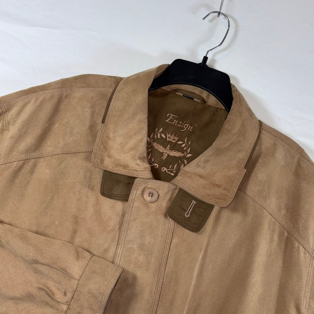 Ensign Mens Faux Suede Bomber Jacket Tan XL S2023B Full Zip Vintage Style